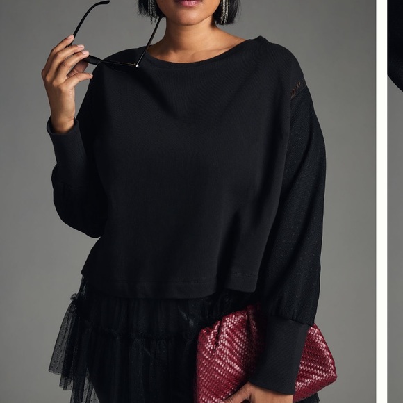 By Anthropologie Black Tulle Layered Sweatshirt - Picture 6 of 10